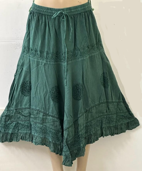 Mid-Length Embroirdered Skirt ~ Four Colors