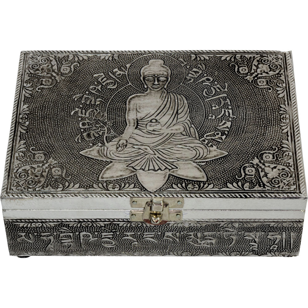 Pressed Tin & Wood Box ~ Buddha on a Lotus