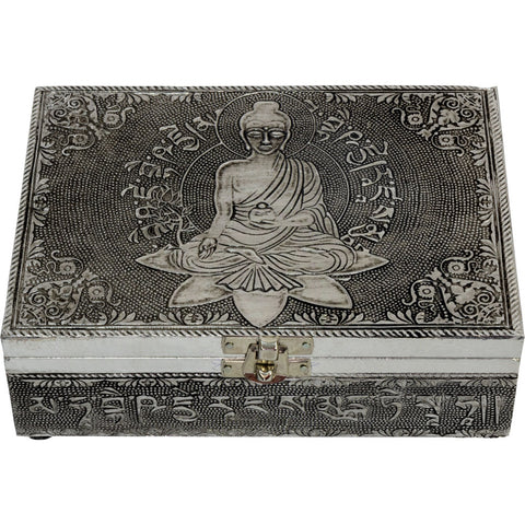 Pressed Tin & Wood Box ~ Buddha on a Lotus