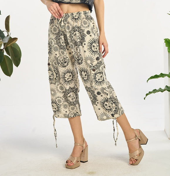 Cotton Sun & Moon Capri Pants ~ White & Black