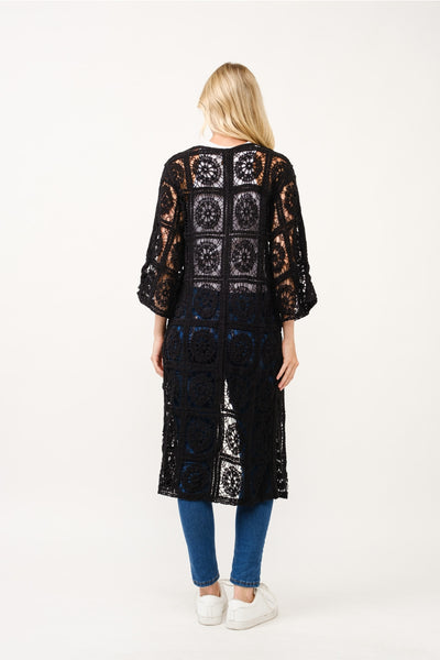 Black Cotton Lace Long Sweater