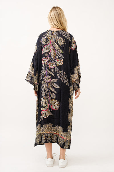 Embroirdered Duster Kimono ~ Black & Tan
