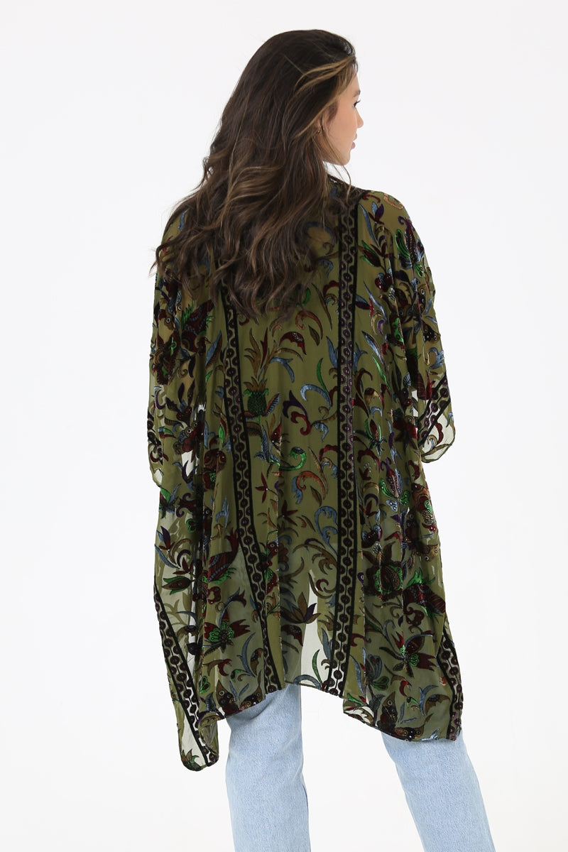 Gorgeous Velvet Kimono ~ Green Burnout Print