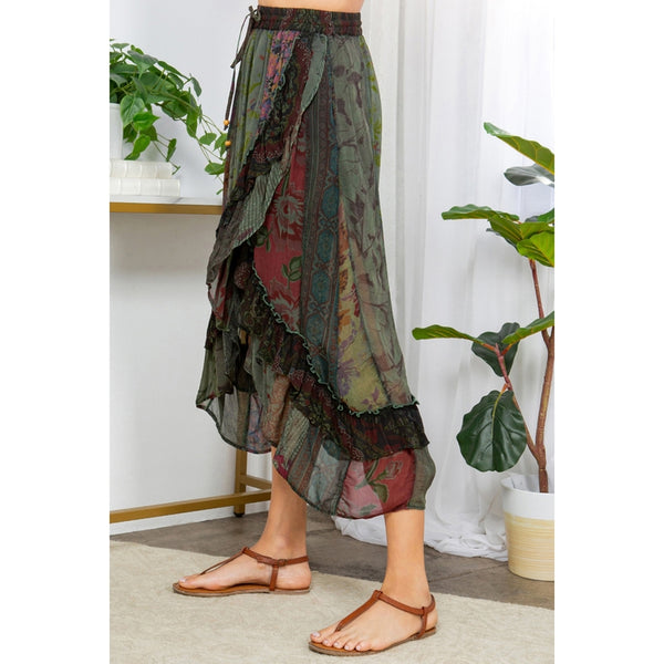 Wrap Style Patchwork Skirt ~ Green