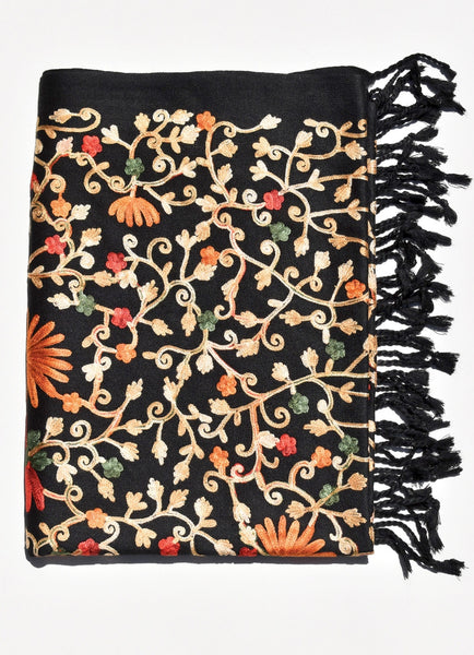 Amazing Embroidered Black Wool Pashmina