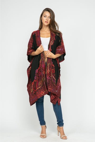 Embroirdered Kimono Jacket ~ Black & Red