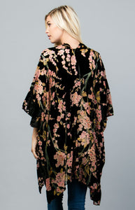 Velvet Kimono ~ Burn Out Design ~ Black