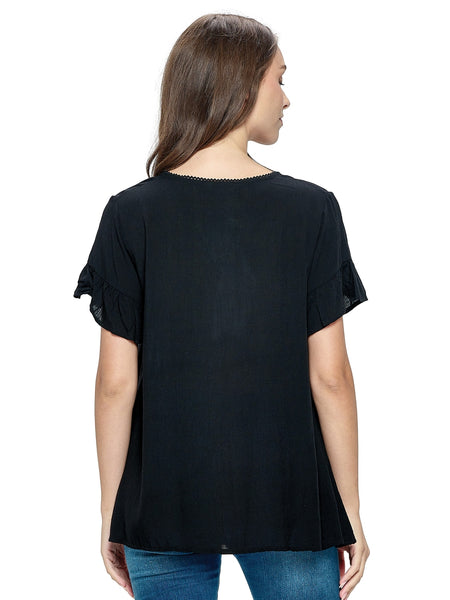 Sweet Button-Up Lacy Blouse ~ Black