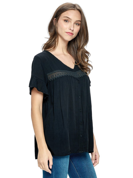 Sweet Button-Up Lacy Blouse ~ Black