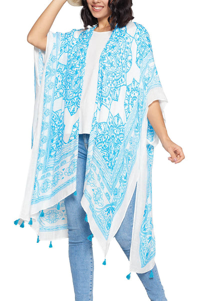 Light Weight Kimono ~ Turquoise Mandala on White