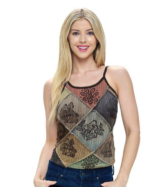 Cotton Patchwork Tank Top ~ Browns