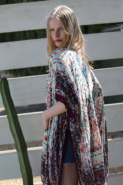Light Weight Mandala Kimono ~ Mint & Purple Print
