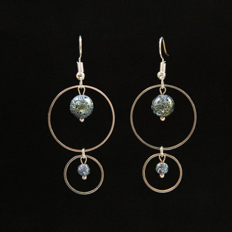 Brass & Stone Earrings ~ Double Circles