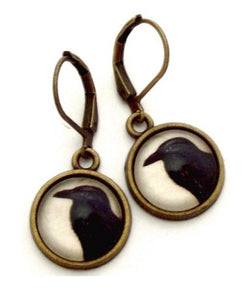 Photo Glass Charm Earrings ~ Black Crows