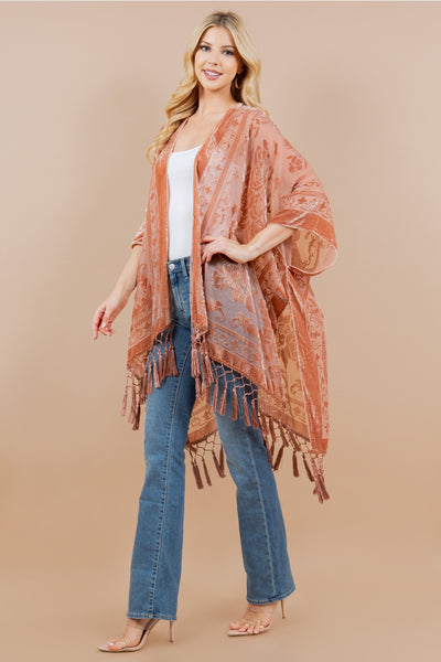 Velvet Kimono ~ Burn Out Floral Design ~ Dusty Rose