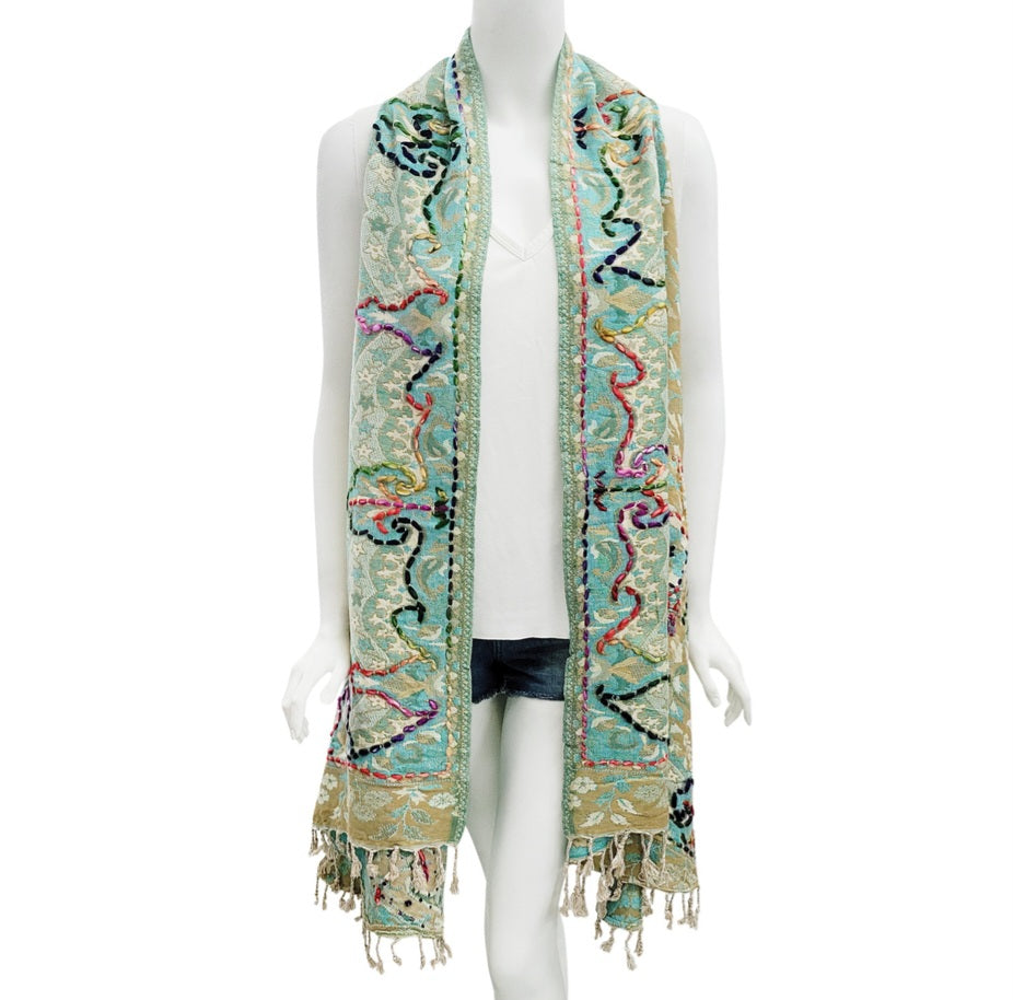 Amazing Embroidered Vest ~ Aqua & Mocha