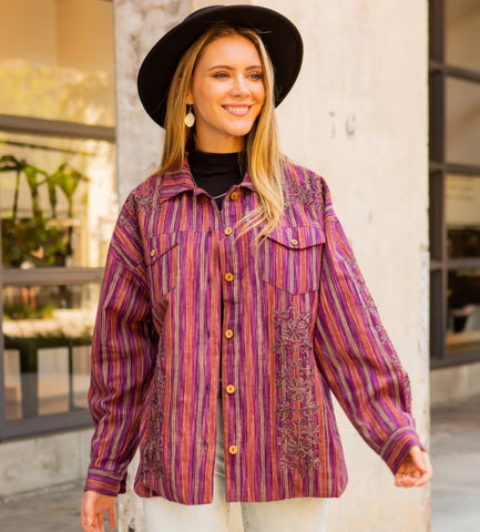 Burgundy Striped Cotton Jacket