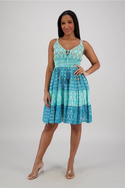 Lovely Tiered Knee Length Dress ~ Turquoise