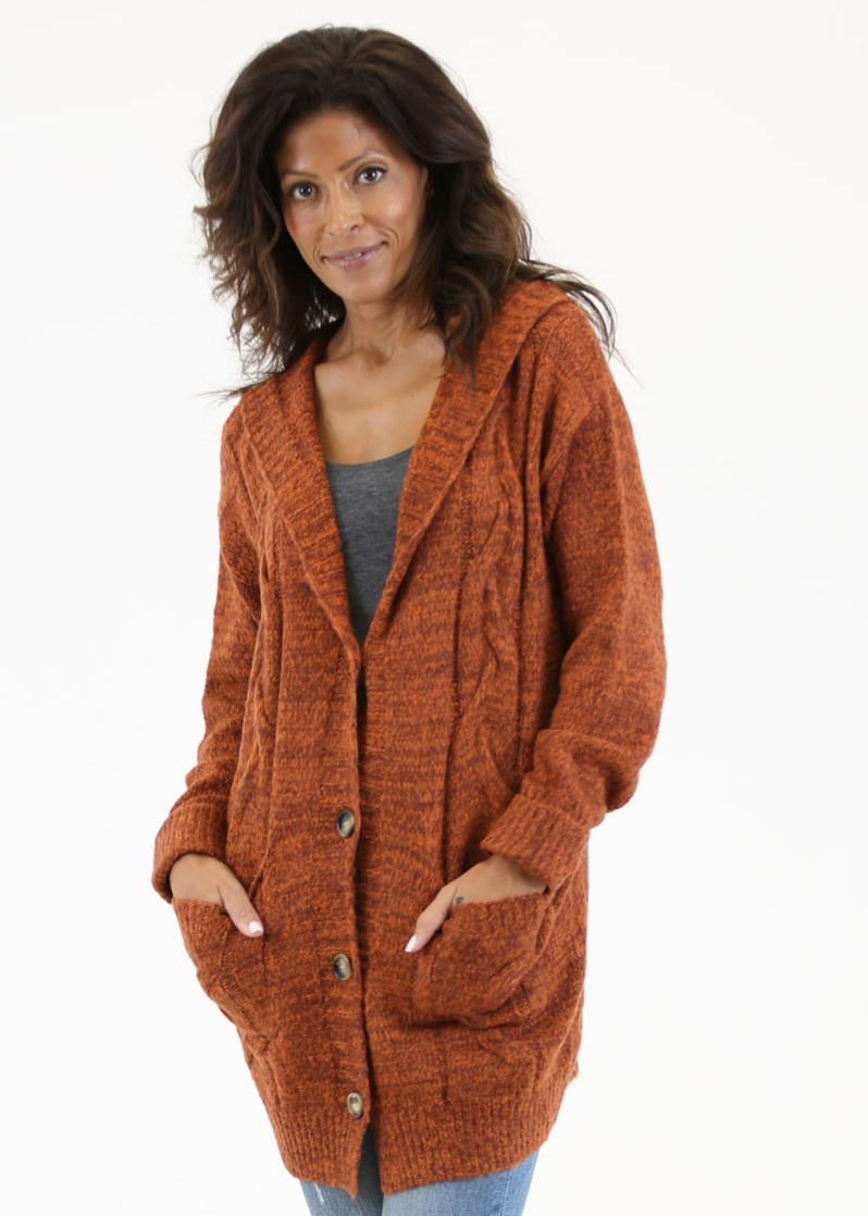 Cardigan Hoodie Sweater ~ Rust