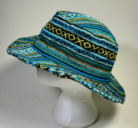 Cotton Striped Gheri Cloth Hat ~ Turquoise
