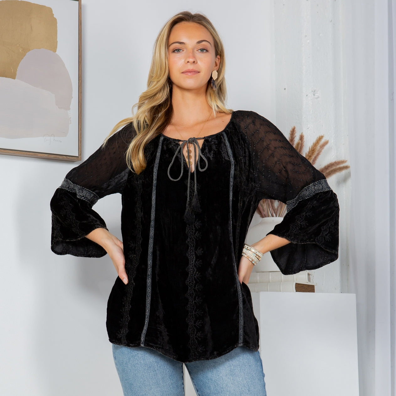 Velvet & Lace Blouse ~ Black