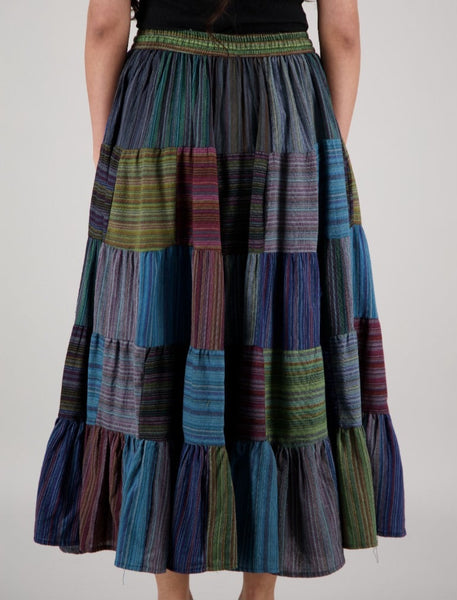 Cotton Patchwork Skirt ~ Blues