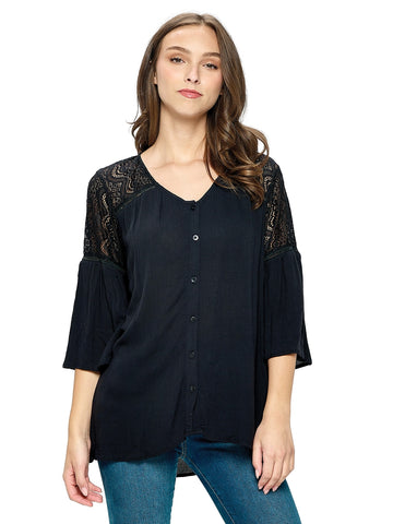 Lacy Black Button-Up Blouse