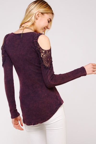 Lacy Cold Shoulder Thermal Cotton Top