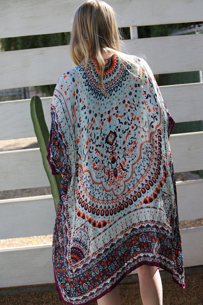 Light Weight Mandala Kimono ~ Mint & Purple Print