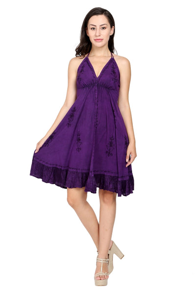 Beautiful Halter Dress with Lace and Embroidery ~ Five Colors
