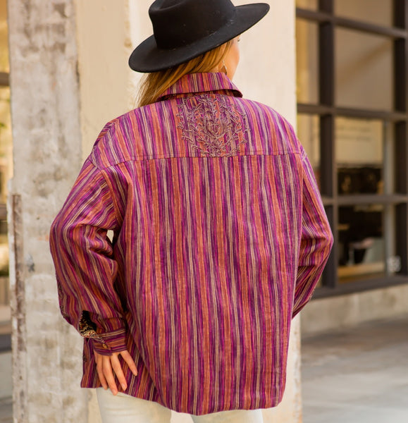 Burgundy Striped Shirt/Jacket