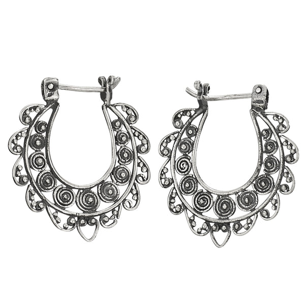 Sterling Silver Earrings ~ Filigree Hoops