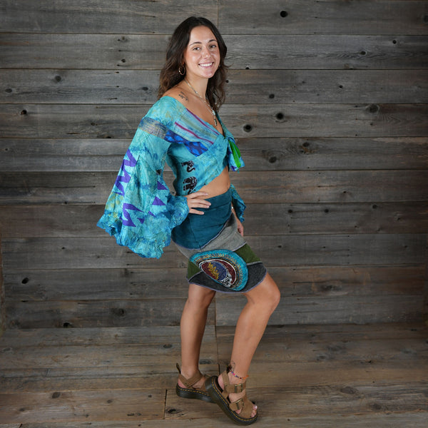 Grateful Dead Skirt ~ Teal Patchwork ~ Steal Your Face