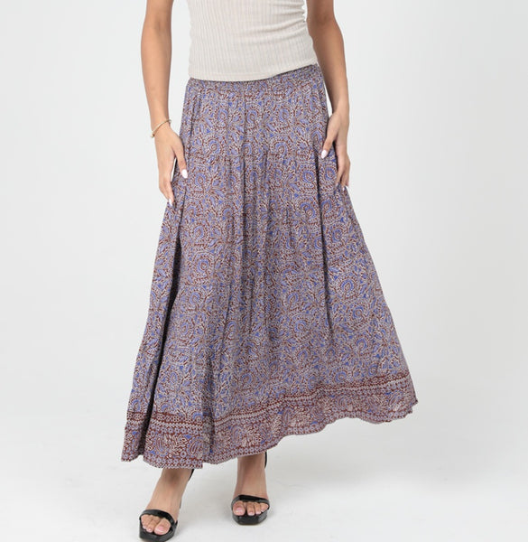 Tiered Maxi Skirt ~ Purple & Brown Print