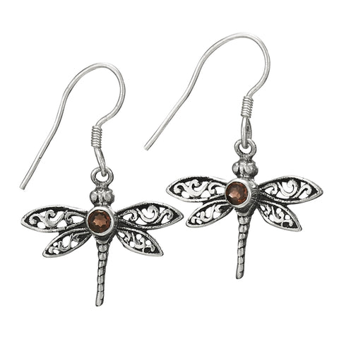 Sterling Silver & Garnet Earrings ~ Dragonflies