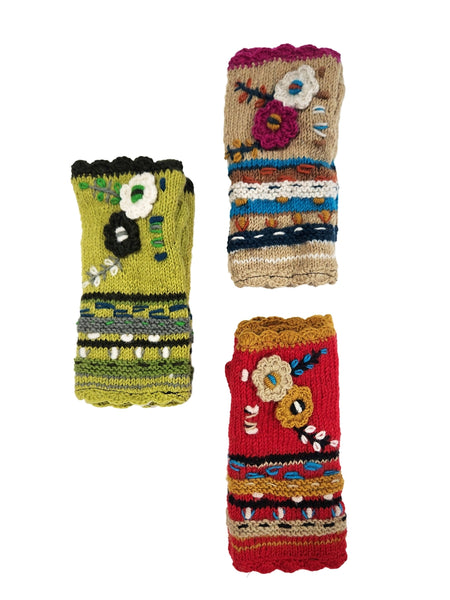 Fingerless Gloves ~ Embroirdered ~ 3 Colors