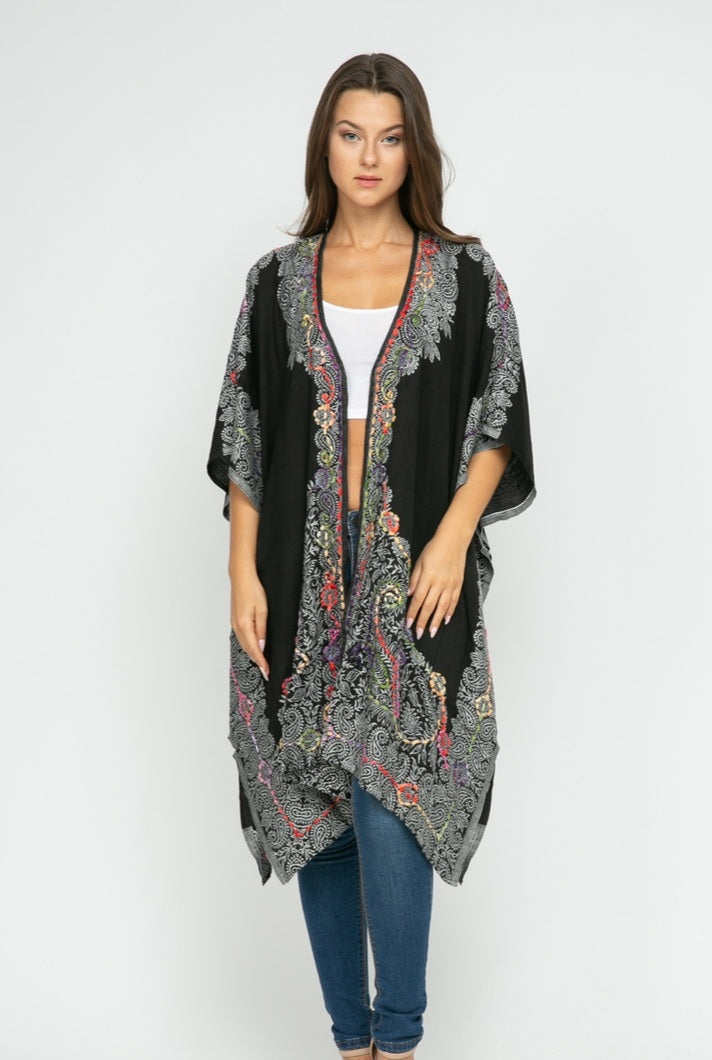 Embroidered Kimono ~ Black & Gray