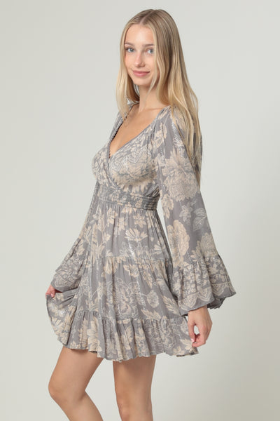 Silver and Lace Long Sleeved Dress