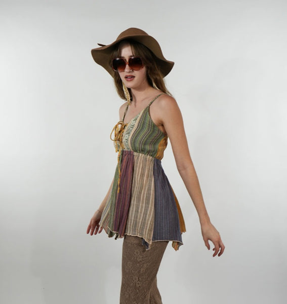 Cotton Patchwork Tank Top ~ Tan & Cream