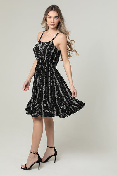 Embroirdered Spaghetti Strap & Scalloped Hem Dress
