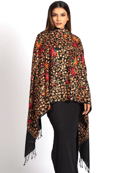 Amazing Embroidered Black Wool Pashmina