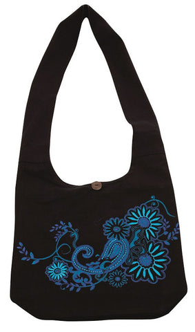 Black Embroidered Sling Bag