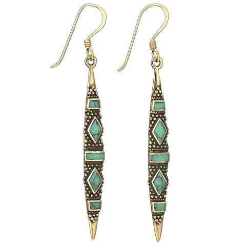 Bronze & Turquoise Earrings ~ Tribal Spears