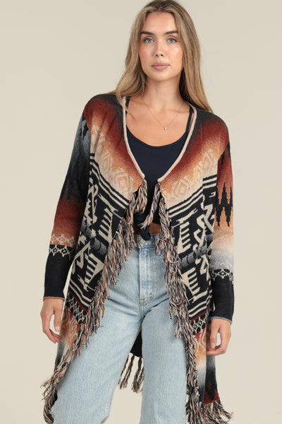 Southwestern Wrap Sweater ~ Brown & Black