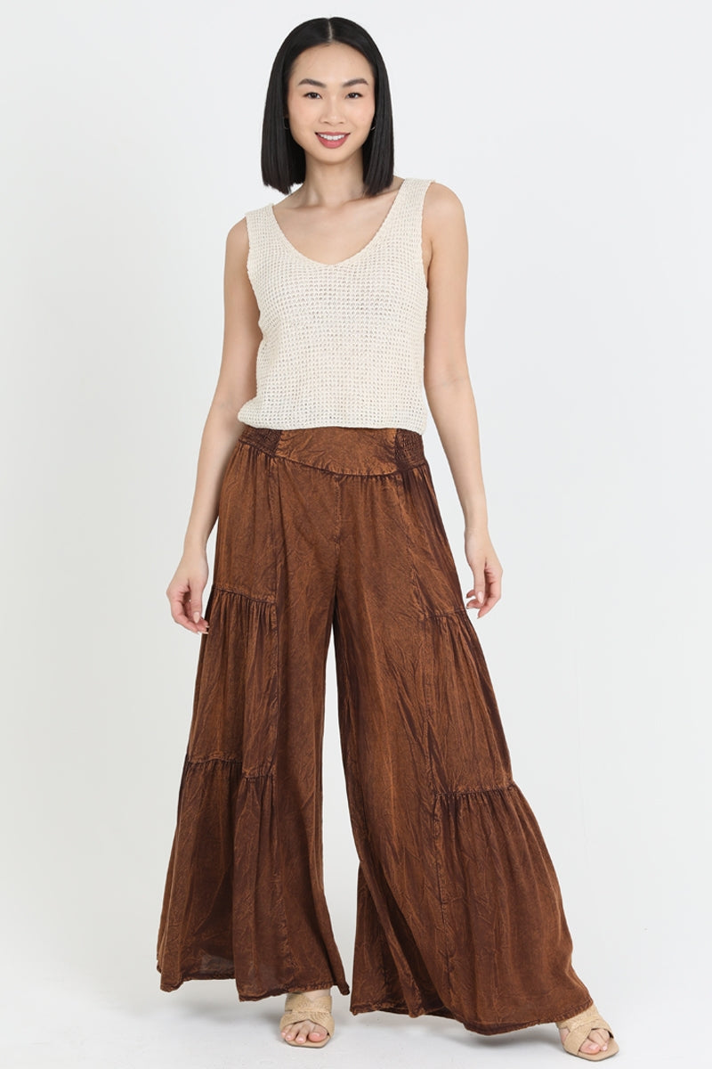 Tiered Wide-Leg Pants ~ Brown