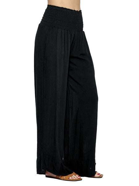 Palazzo Pants with Ruched Waistline ~ Black