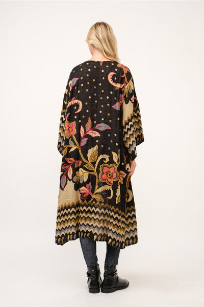 Embroidered Duster Kimono ~ Black & Tan