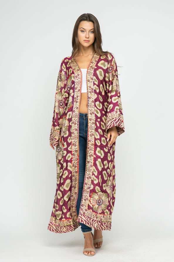 Embroidered Duster Kimono ~ Mulberry