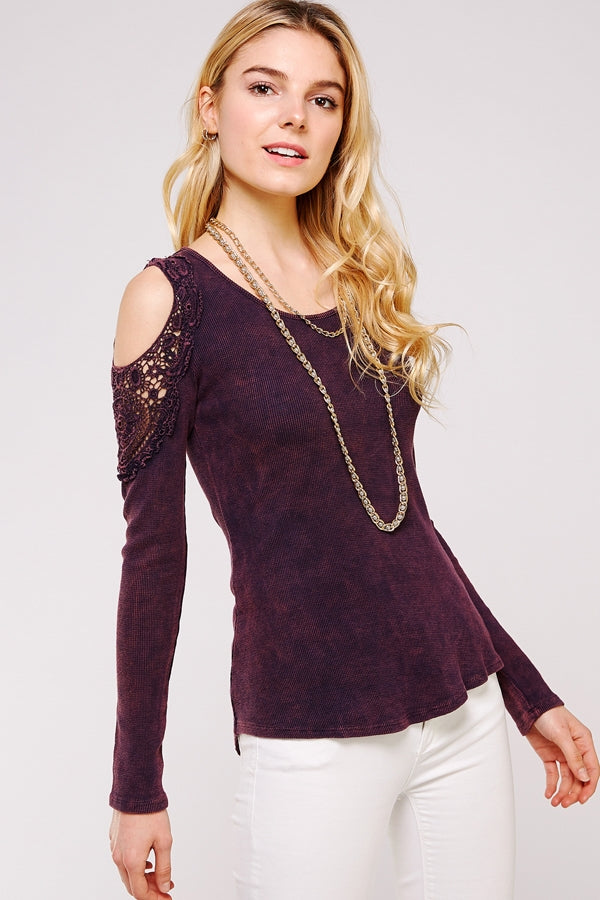 Lacy Cold Shoulder Thermal Cotton Top