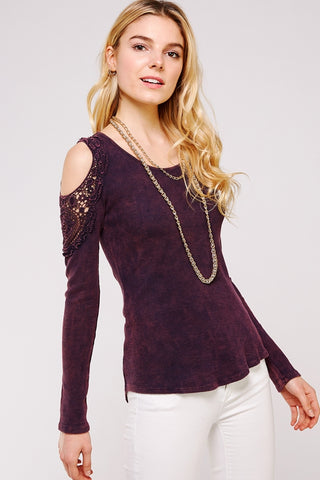 Lacy Cold Shoulder Thermal Cotton Top